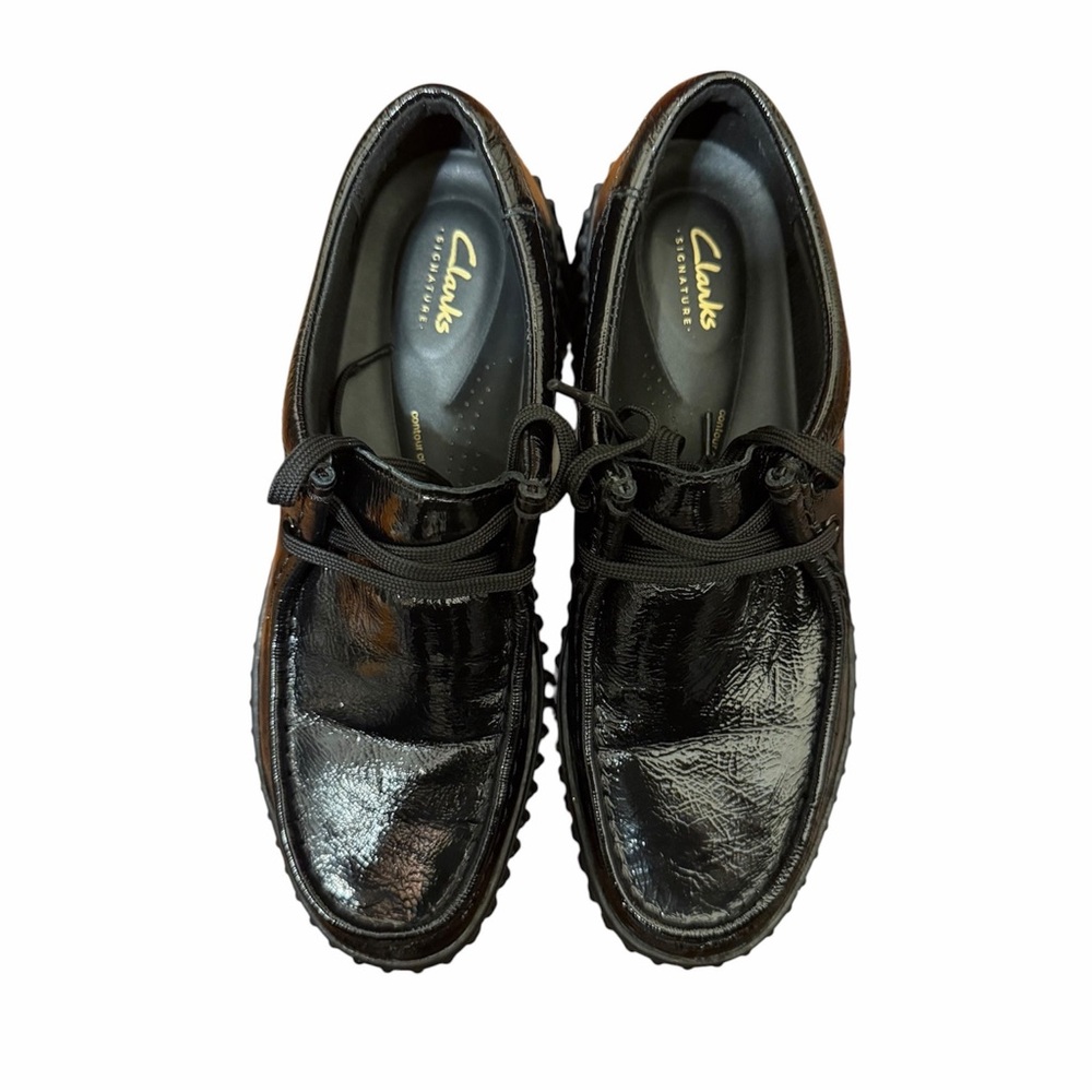 Clarks Black Patent Lace-Up Derby Shoes
